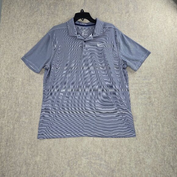 Nike Dri-Fit Mens Polo Shirt Large Gray Striped Short Sleeve Golf Tee - Picture 1 of 7